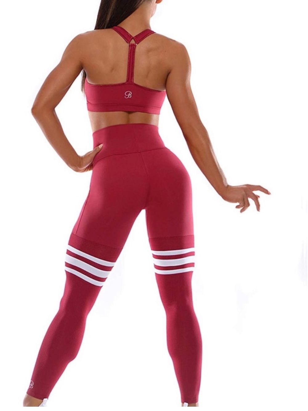 Bombshell Sportswear Leggings size Medium Red White Stripe - Picture 3 of 7